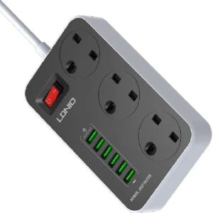 Power Extension Box Intelligent Power Strip 2500W/10A/250V USB Charger Ports 3.4Amp/17W Out Power Just Faster 2m Cable- LDNI0 SC3604