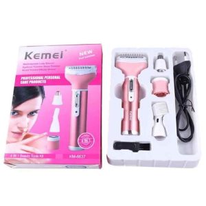 Kemei KM - 6637 Multifunctional 4 in 1 Rechargeable Women Body Shaver Beard Eyebrow Nose Trimmer Set Female Electric Shaver